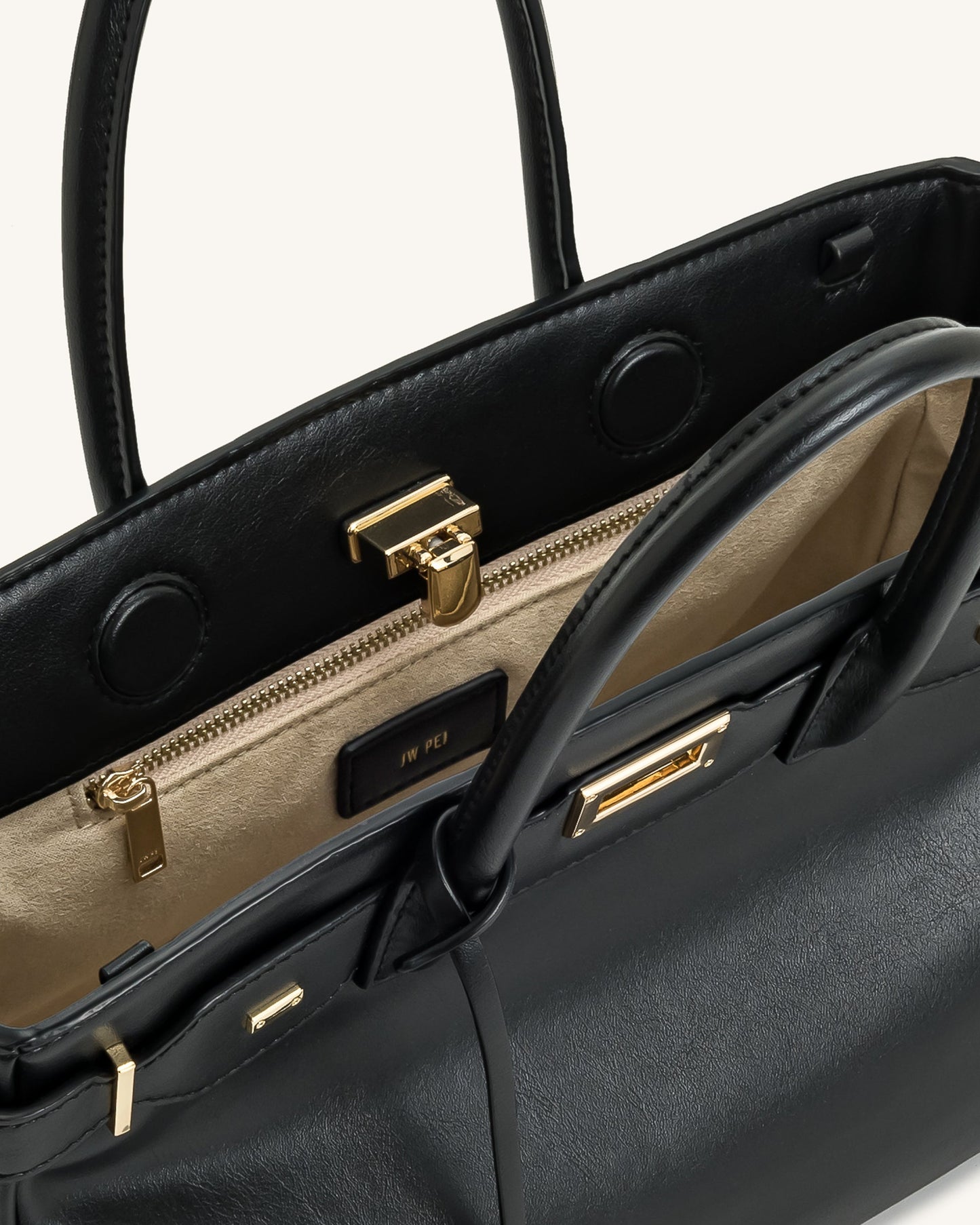 Ziva Metal Lock Decoration Tote Bag - Black