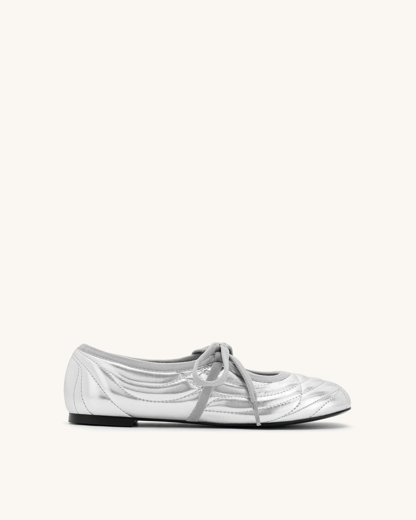 Erika Topstitching Lace-up Ballet Flats - Silver