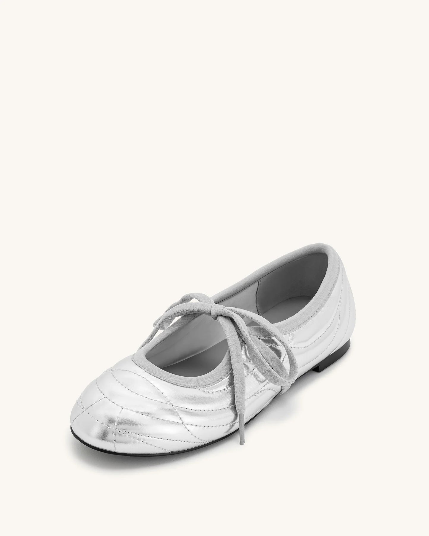 Erika Topstitching Lace-up Ballet Flats - Silver