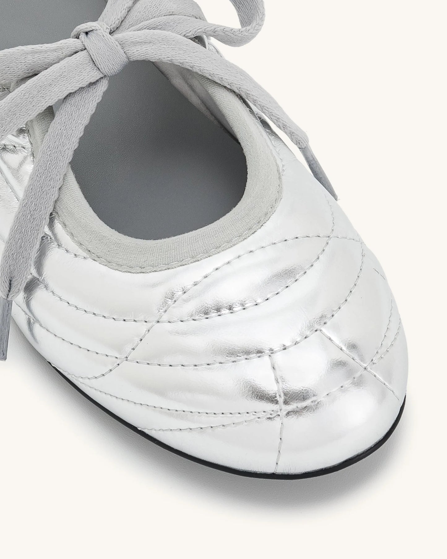Erika Topstitching Lace-up Ballet Flats - Silver