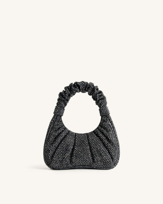 ŚrGabbi Artificial Crystal Medium Handbag - Anthractite
