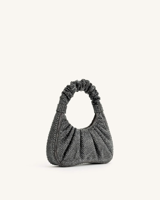 ŚrGabbi Artificial Crystal Medium Handbag - Anthractite