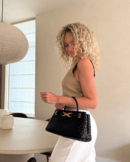 Elora Woven Tote Bag - Black