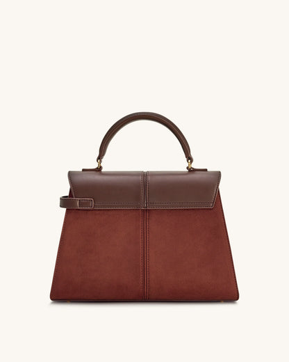 Elise Large Faux Suede Top Handle Bag - Mocha Brown