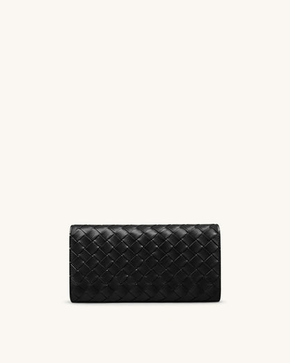 Woven Texture Flap Wallet - Black
