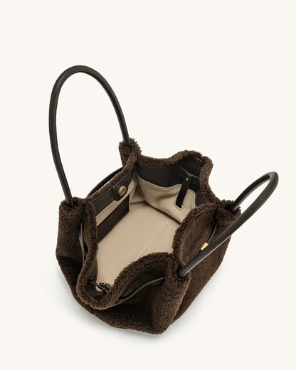 Hana Medium Faux Fur Tote Bag - Mocha Brown