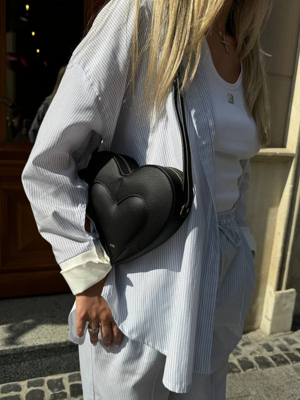 Francisca Heart Crossbody Bag - Black