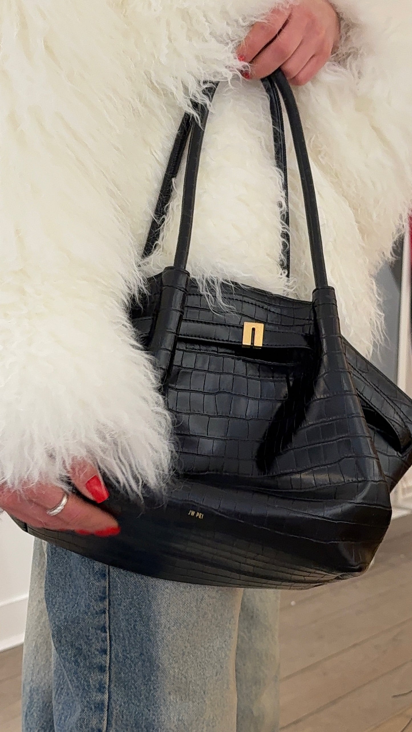 Hana Medium Tote Bag - Black Croc