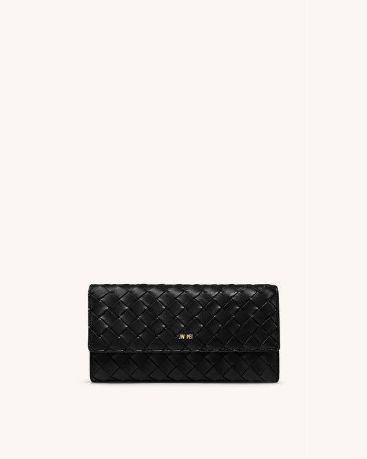 Woven Texture Flap Wallet - Black