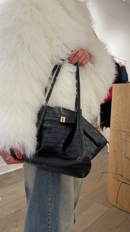 Hana Medium Tote Bag - Black Croc