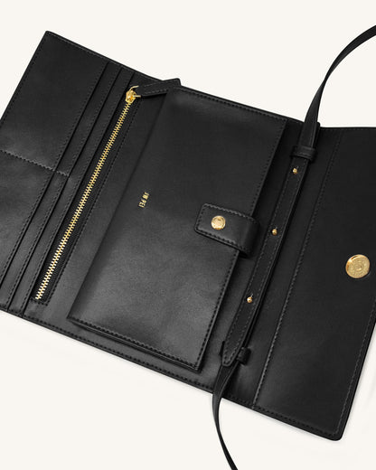 Woven Texture Flap Wallet - Black