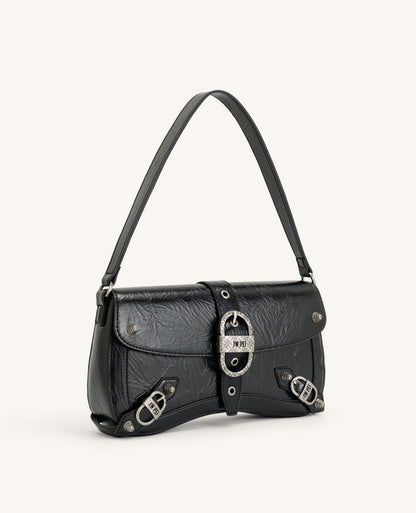 Sia Crushed Shoulder Bag - Black