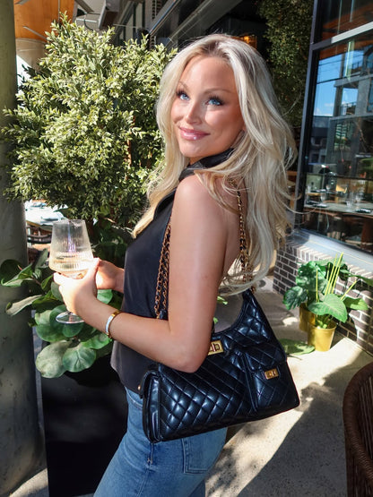 Vivian Quilted Chain Shoulder Bag - Black
