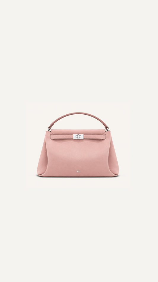 Carmen Faux Suede Top Handle Bag - Gray Pink