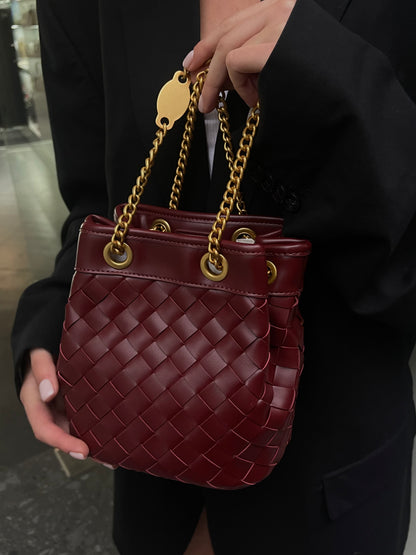 Yara Hand-Woven Bucket Bag - Burgundy
