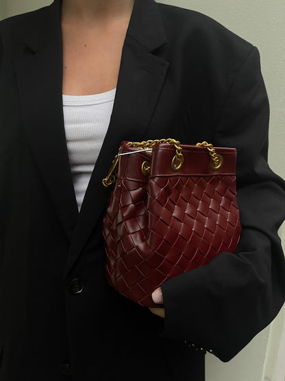 Yara Hand-Woven Bucket Bag - Burgundy