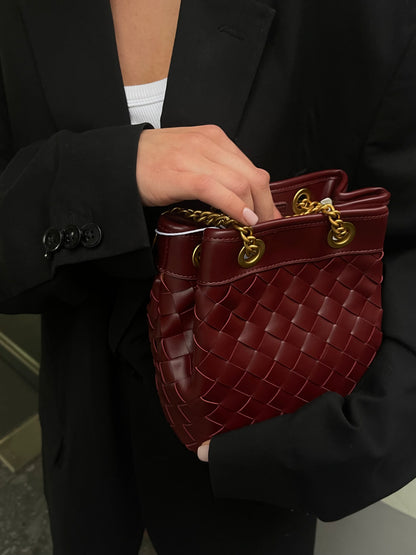 Yara Hand-Woven Bucket Bag - Burgundy