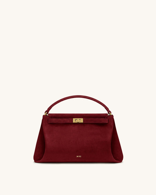 Carmen Faux Suede Top Handle Bag - Burgundy