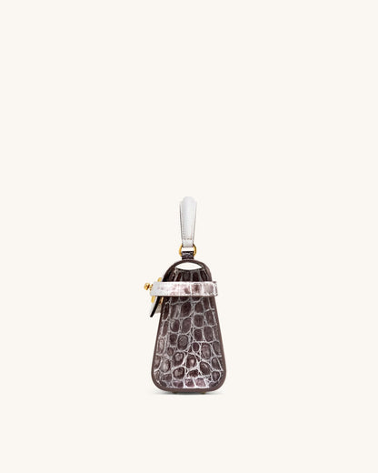 Elise Top Handle Bag - White Croc