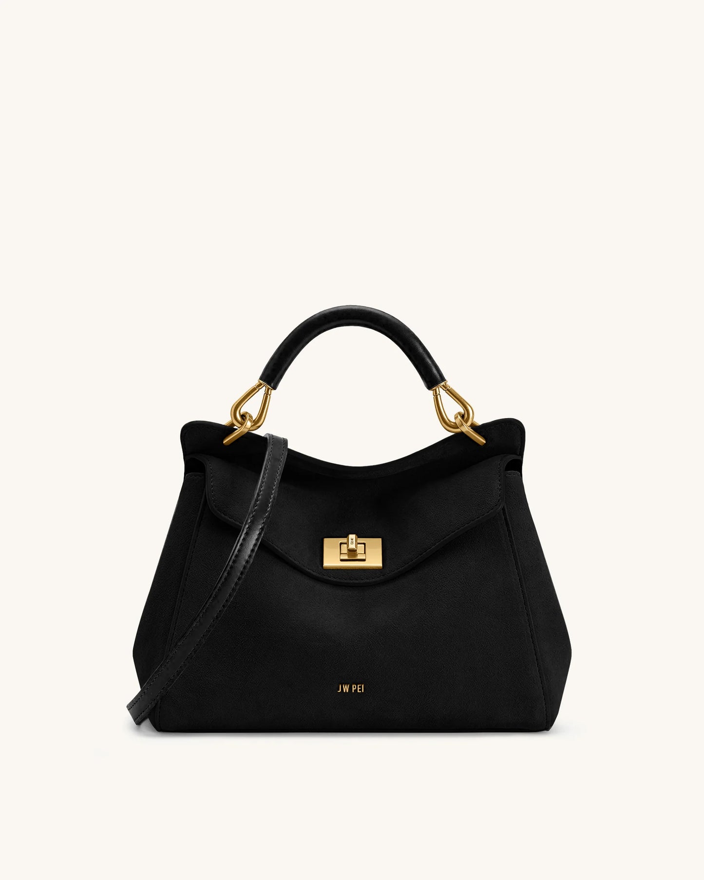 Lucia Classic Faux Suede Top Handle Bag - Black