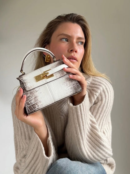 Elise Top Handle Bag - White Croc