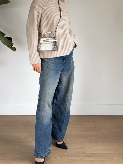 Elise Top Handle Bag - White Croc