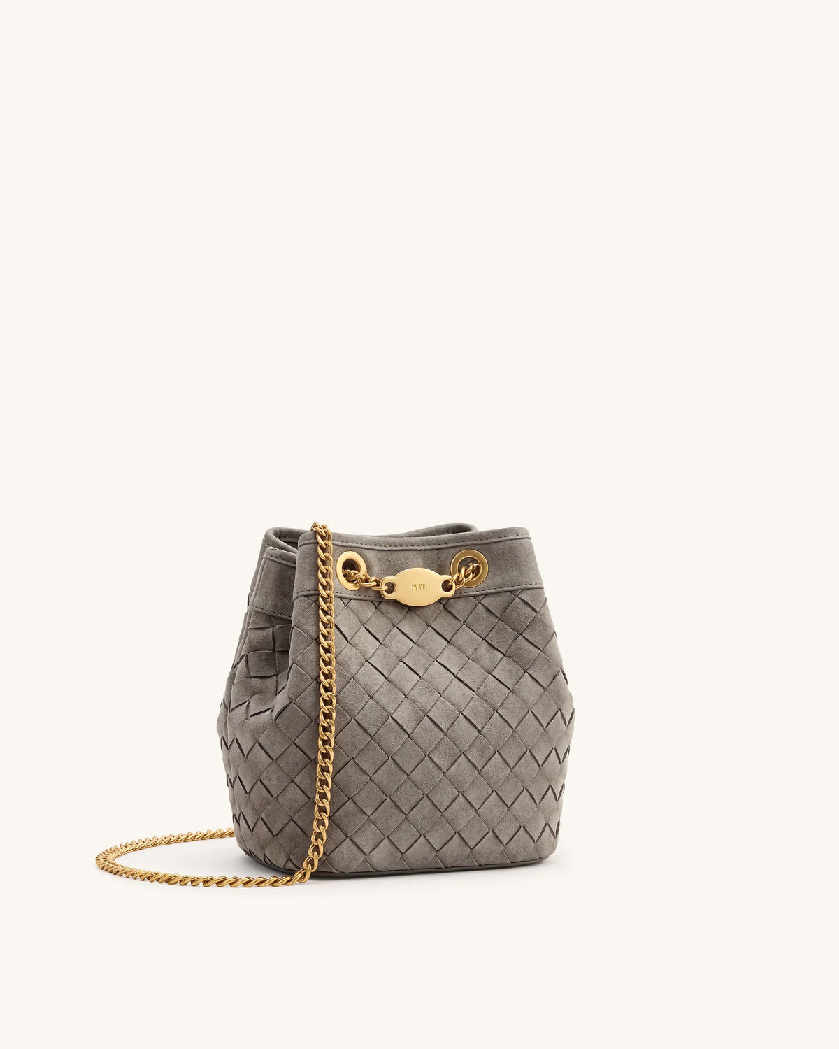 Yara Faux Suede Hand-Woven Bucket Bag - Grey