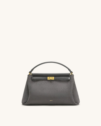 Carmen Faux Suede Top Handle Bag - Dark Gray