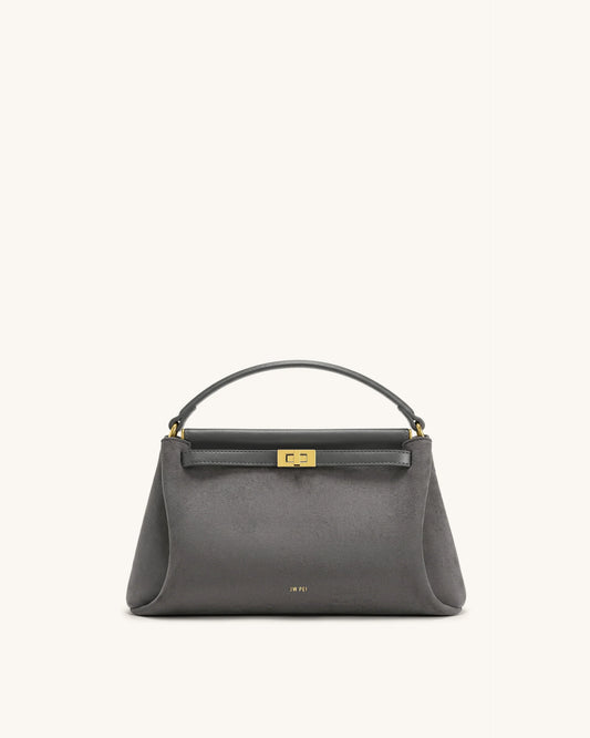 Carmen Faux Suede Top Handle Bag - Dark Gray