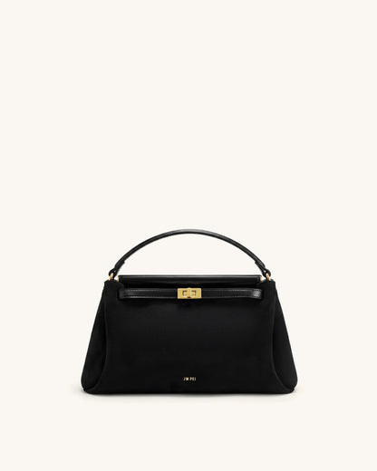 Carmen Faux Suede Top Handle Bag - Black