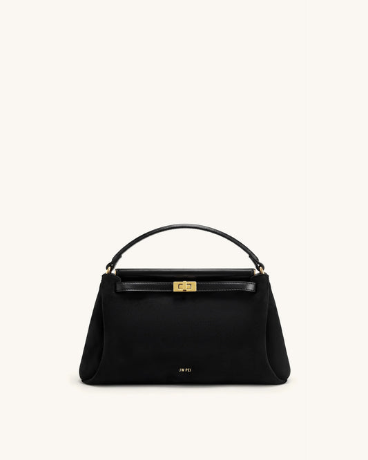 Carmen Faux Suede Top Handle Bag - Black