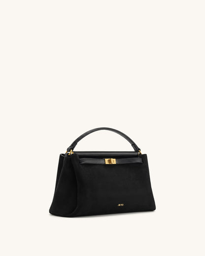 Carmen Faux Suede Top Handle Bag - Black