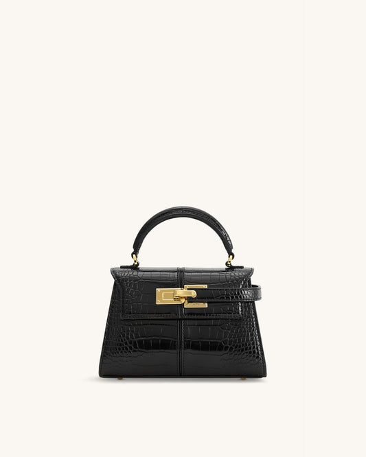 Elise Top Handle Bag - Black Croc