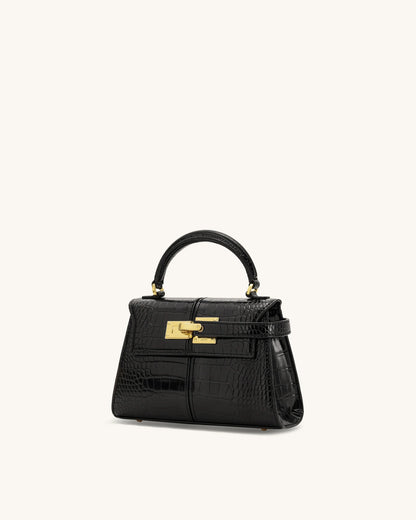 Elise Top Handle Bag - Black Croc