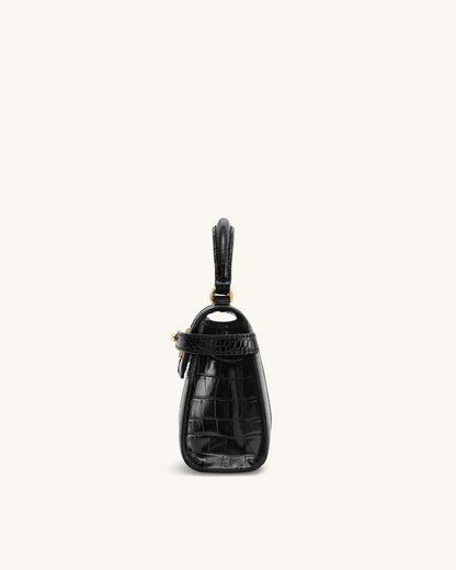 Elise Top Handle Bag - Black Croc