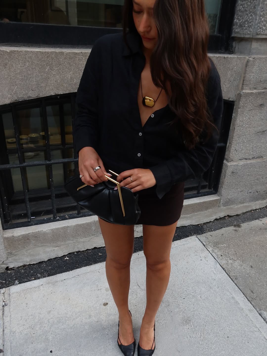 Lila Metal Frame Clutch - Black