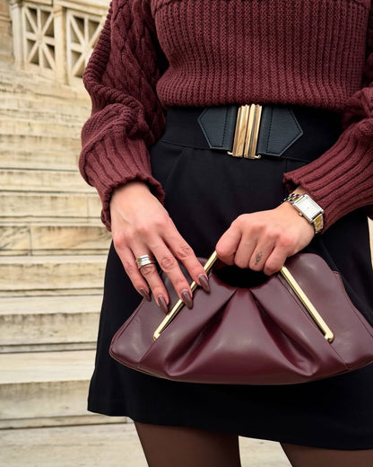 Lila Metal Frame Clutch - Burgundy
