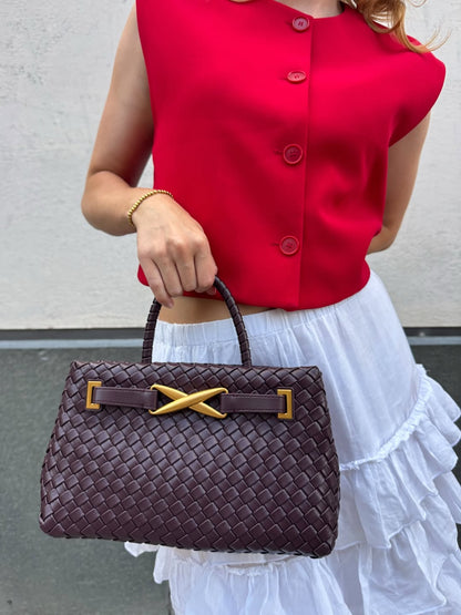 Elora Woven Tote Bag - Deep Burgundy