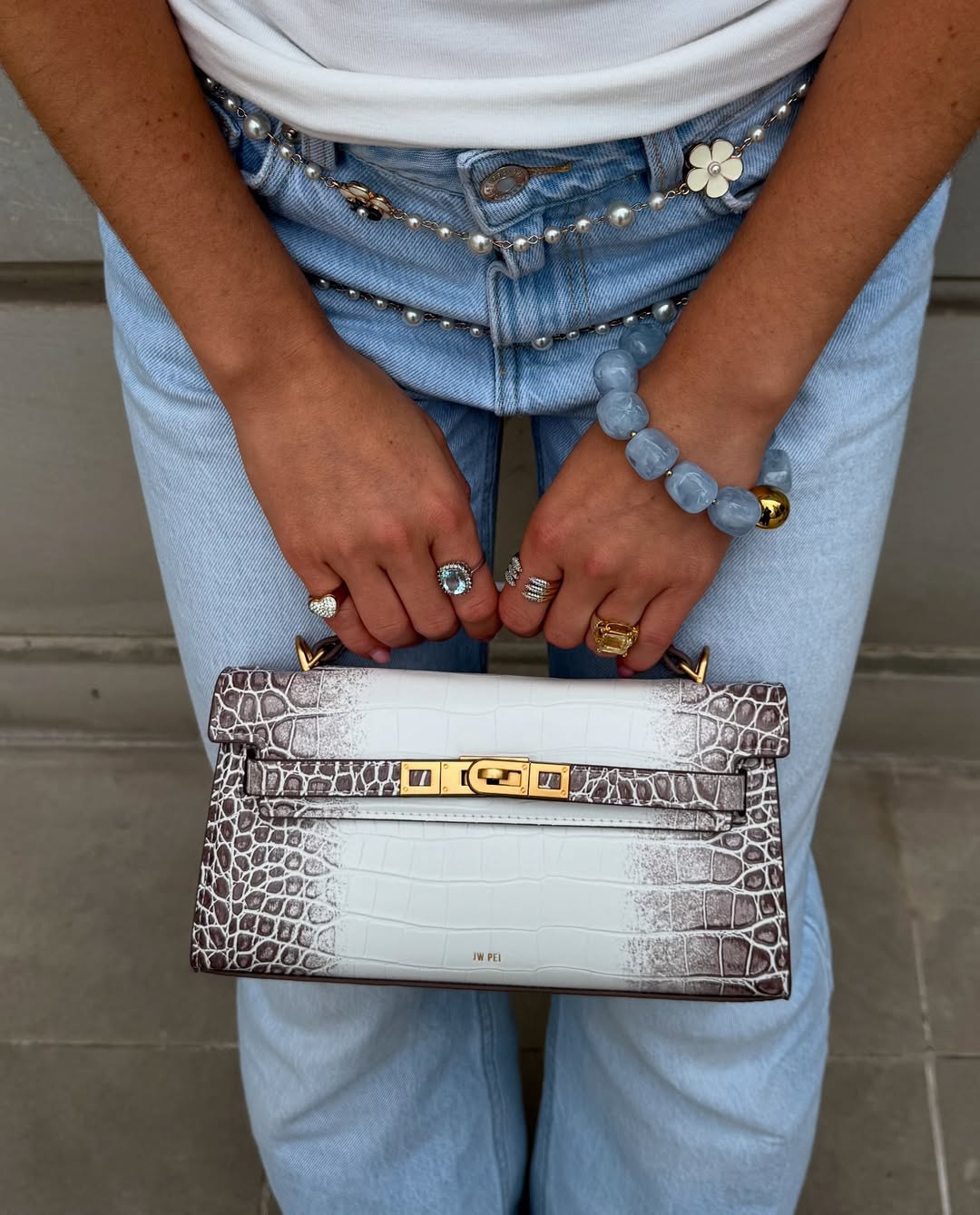 Noor Top Handle Bag - White Croc