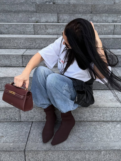 Noor Top Handle Bag - Reddish Brown