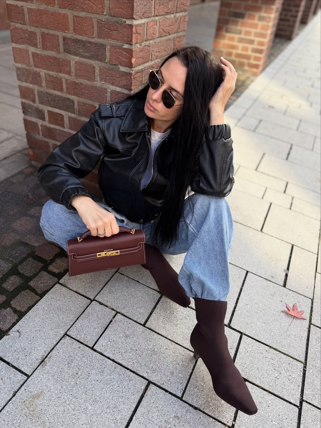 Noor Top Handle Bag - Reddish Brown