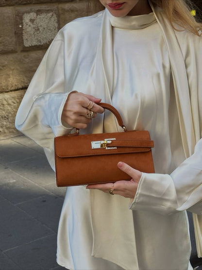 Keyla Faux Suede Top Handle Bag - Brown