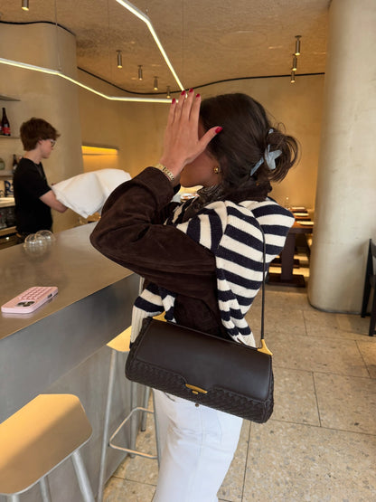 Eloise Woven Shoulder Bag - Dark Brown