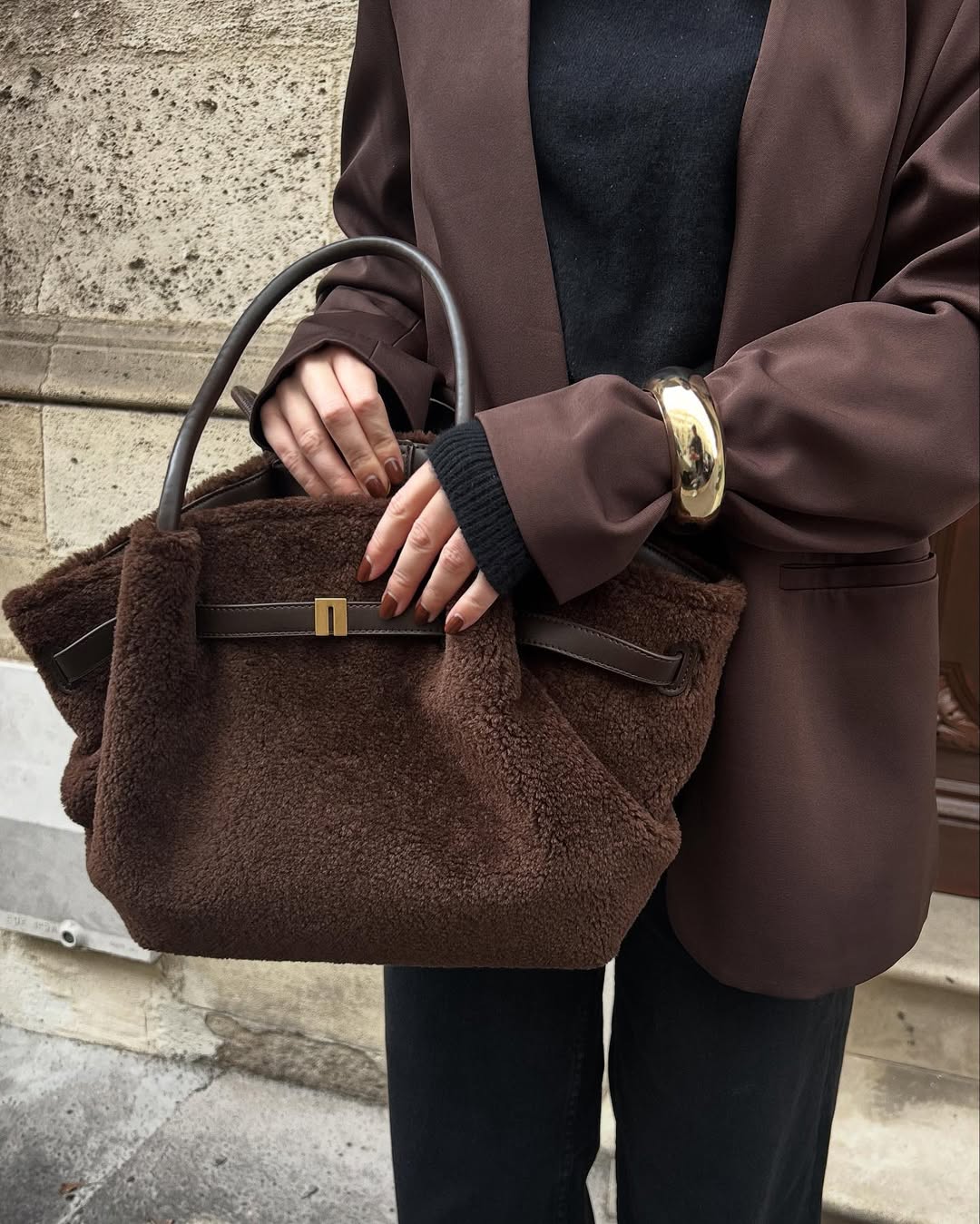 Hana Medium Faux Fur Tote Bag - Mocha Brown