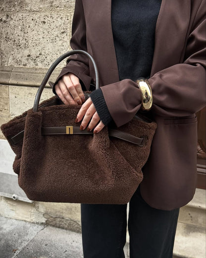 Hana Medium Faux Fur Tote Bag - Mocha Brown
