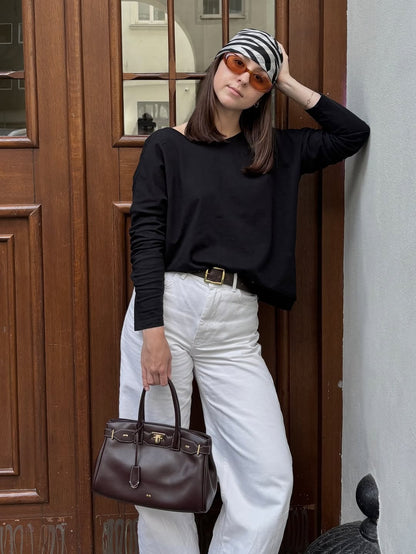 Ziva Metal Lock Decoration Tote Bag - Dark Brown