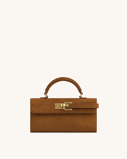 Keyla Faux Suede Top Handle Bag - Brown