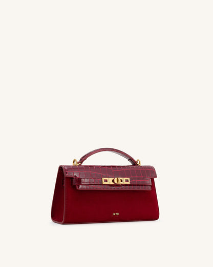 Noor Faux Suede Top Handle Bag - Red