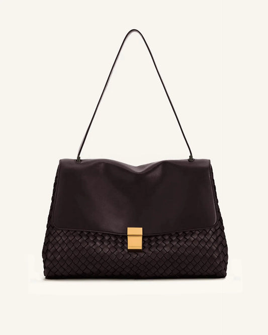 Hilary Woven Shoulder Bag - Dark Brown