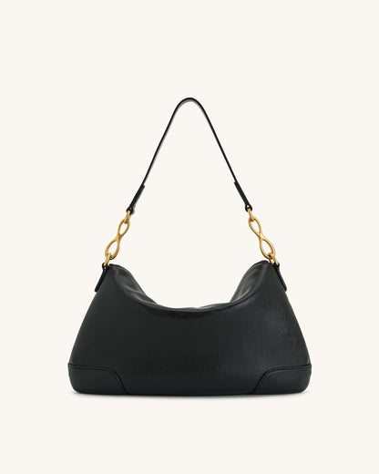 Jayla Metal Pendant Embellished Shoulder Bag - Black